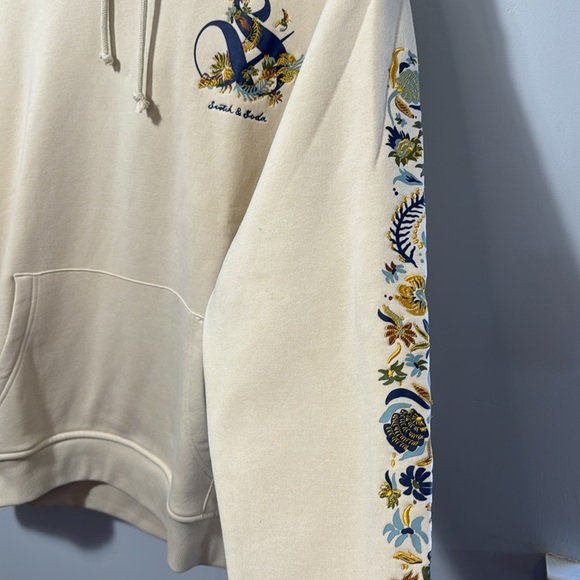 NWT Men’s Scotch & Soda Cream Hoodie with Embroidered Sleeves in Size L - Picture 8 of 16